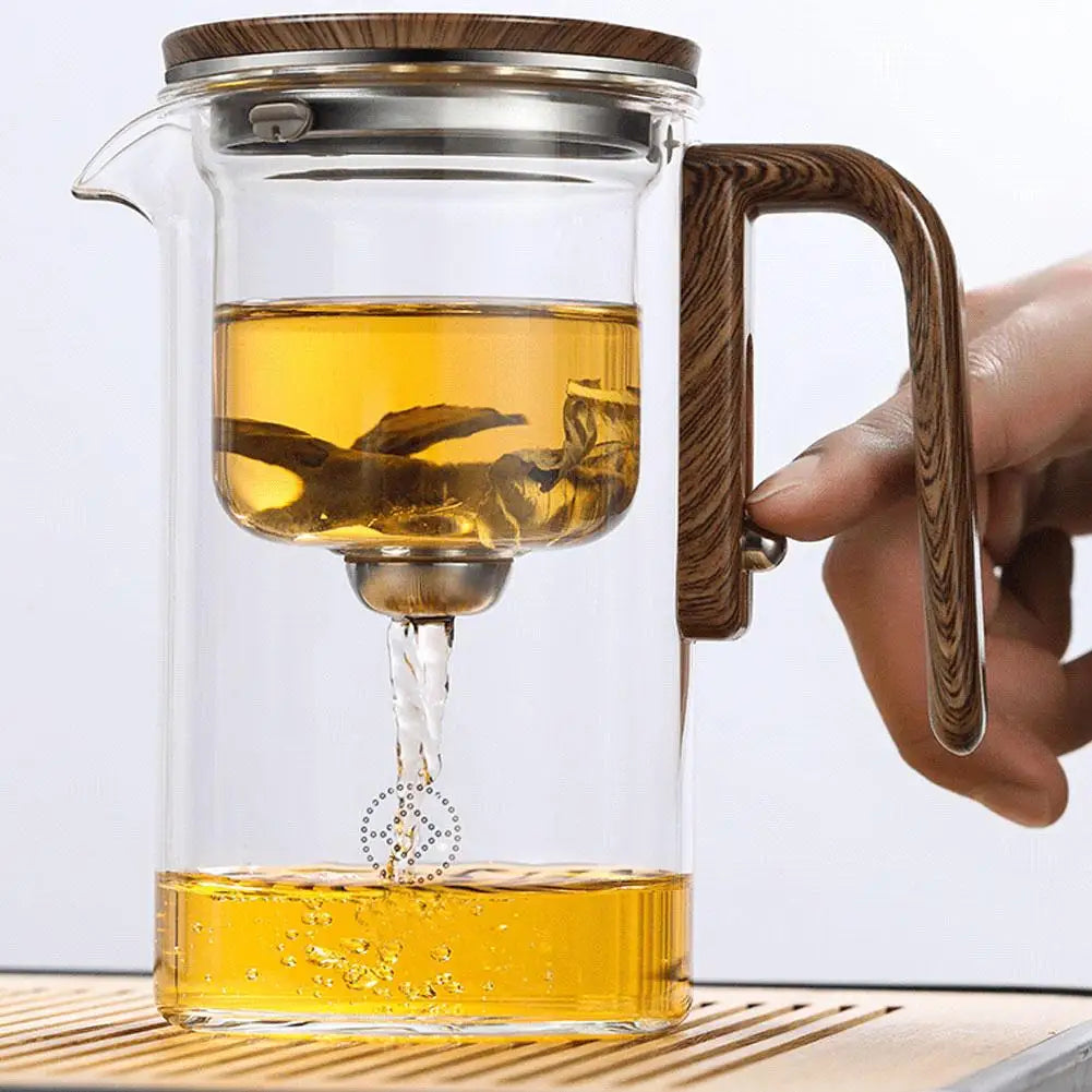 Automatic Water Separation Glass Teapot – One-Click Magnetic Filter for Perfect Strength Tea.
