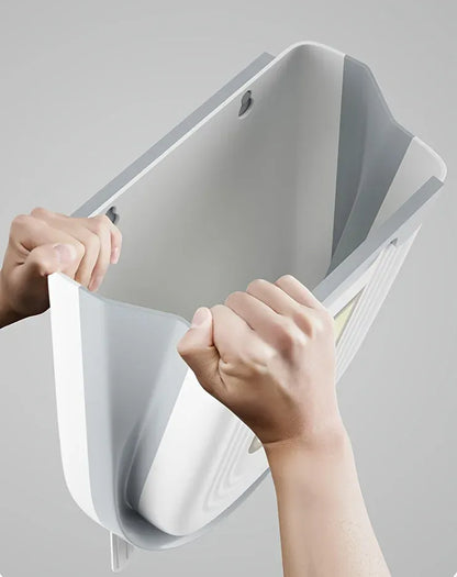 Space-Saving Wall-Mounted Folding Trash Can – Collapsible Kitchen Bin for Cabinet Doors.
