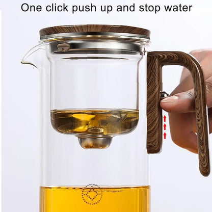 Automatic Water Separation Glass Teapot – One-Click Magnetic Filter for Perfect Strength Tea.