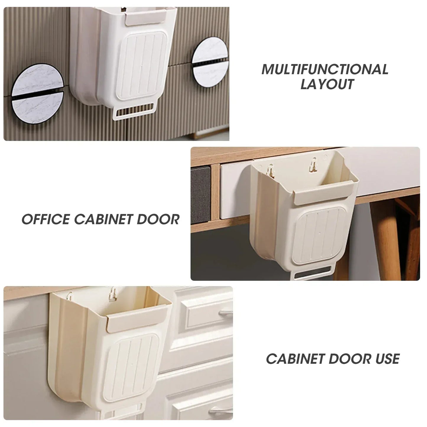 No-Bend Hanging Kitchen Trash Can – Foldable 9L Waste Bin for Cabinet Doors.