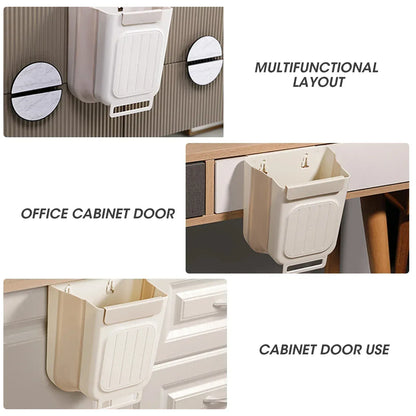 No-Bend Hanging Kitchen Trash Can – Foldable 9L Waste Bin for Cabinet Doors.