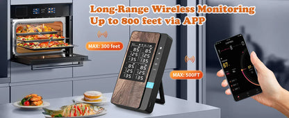 Smart kitchen appliance with wireless monitoring feature displayed on a kitchen counter.