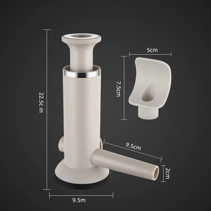 White plumbing component with dimensions on a black background