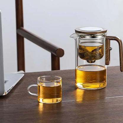 Automatic Water Separation Glass Teapot – One-Click Magnetic Filter for Perfect Strength Tea.