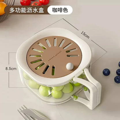 Mess-Free 2-in-1 Double Layer Drain Basket – Anti-Spill Fruit & Vegetable Strainer with Foldable Handle.