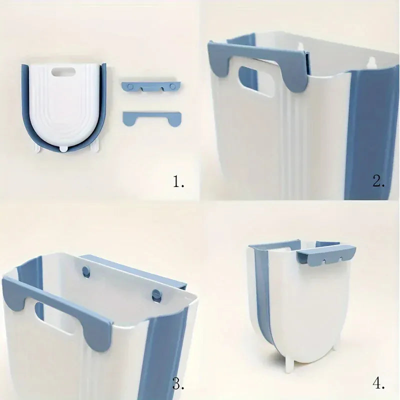 Space-Saving Wall-Mounted Folding Trash Can – Collapsible Kitchen Bin for Cabinet Doors.