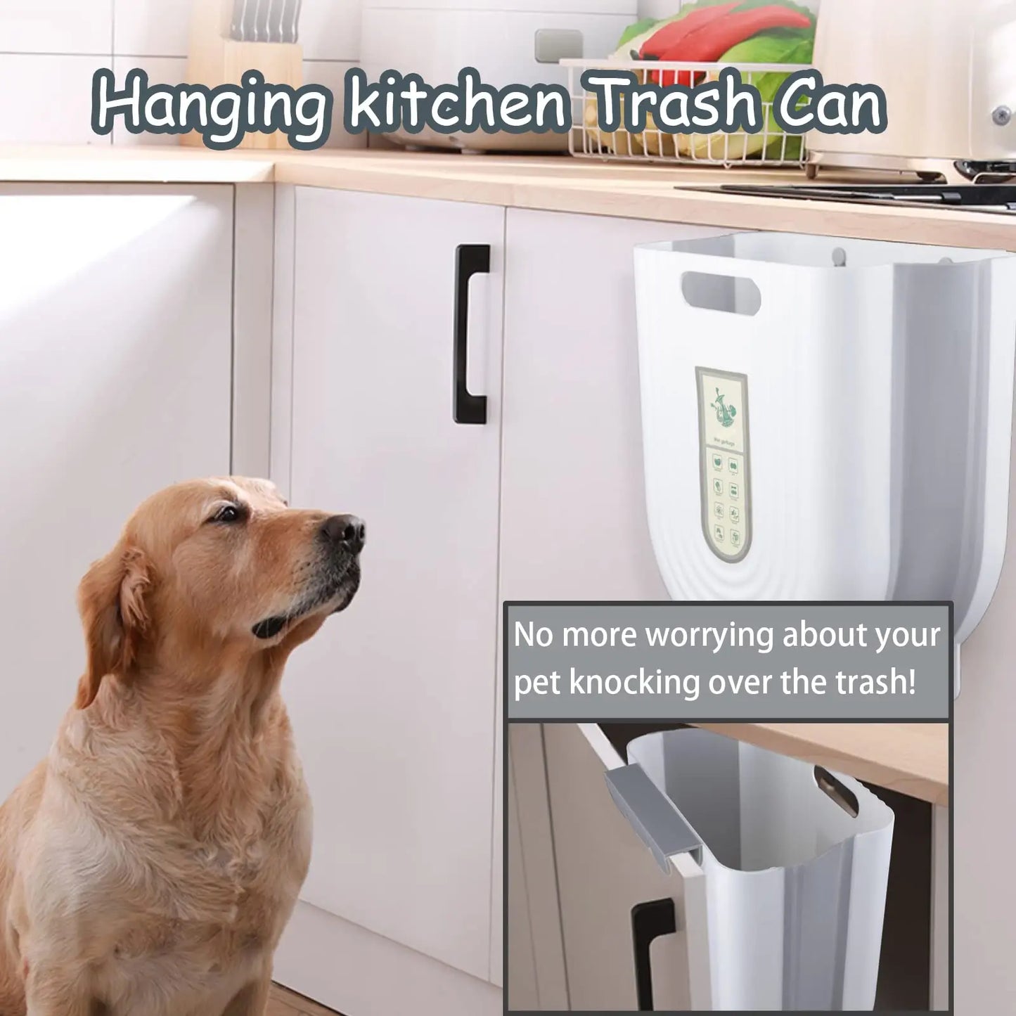 Collapsible Hanging Kitchen Trash Can – 6L/10L Foldable Waste Bin for Under Sink & Cabinet Doors.