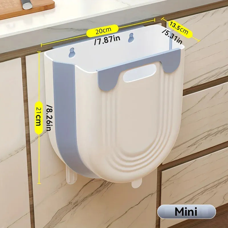Space-Saving Wall-Mounted Folding Trash Can – Collapsible Kitchen Bin for Cabinet Doors.