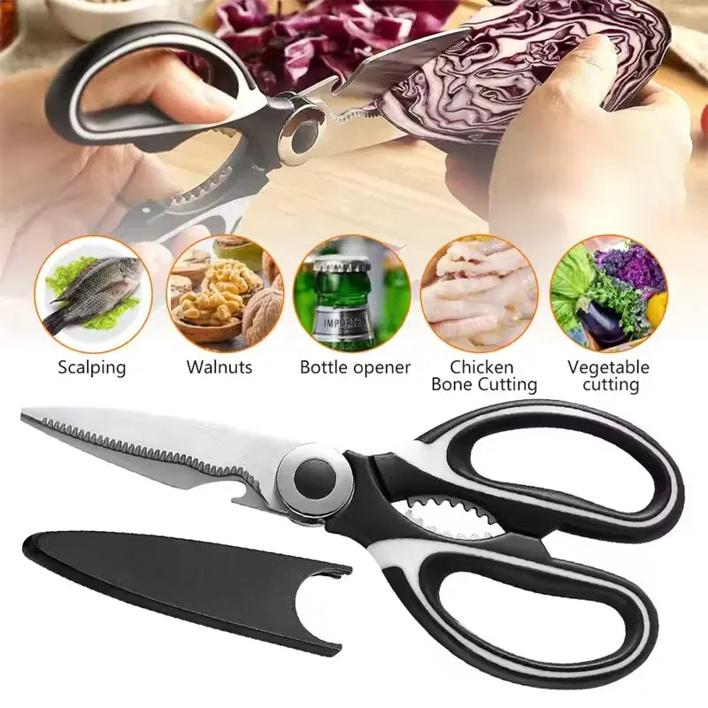 Multipurpose Strong Blade Kitchen Scissors – Effortless Meat & Chicken Bone Cutting with Ergonomic Grip