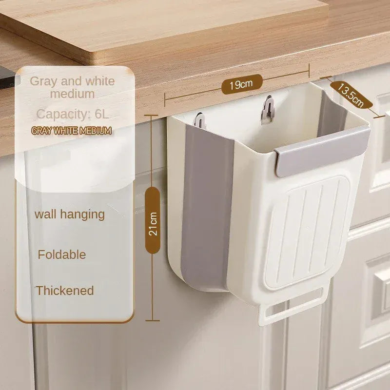 No-Bend Hanging Kitchen Trash Can – Foldable 9L Waste Bin for Cabinet Doors.