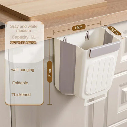 No-Bend Hanging Kitchen Trash Can – Foldable 9L Waste Bin for Cabinet Doors.
