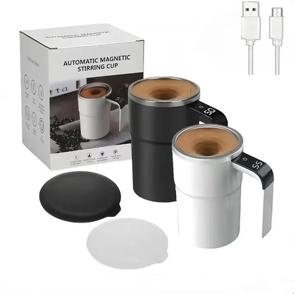 Automatic magnetic stirring cup with accessories and packaging on a white background