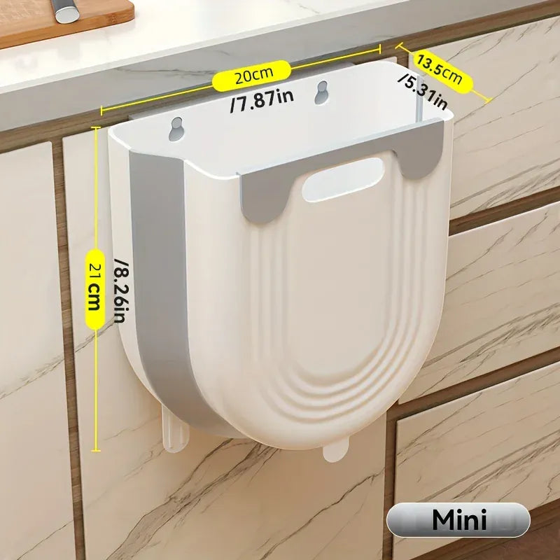 Space-Saving Wall-Mounted Folding Trash Can – Collapsible Kitchen Bin for Cabinet Doors.