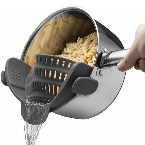 Snap & Strain Hands-Free Silicone Colander – Anti-Spill Kitchen Strainer for Pasta, Noodles & Vegetables.