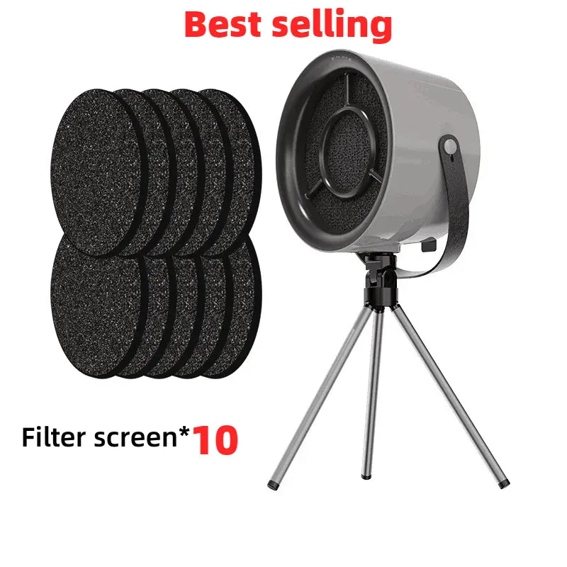 Microphone with stand and filter screen on a white background